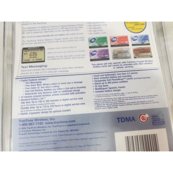 NEW Motorola Vintage Tracfone Black Phone Pay As You Go T9 Texting Y2k - Picture 7 of 8